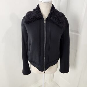 Athleta Jacket Womens XXS Black Westbound Deep Pile Sherpa Cozy Aviator Chic